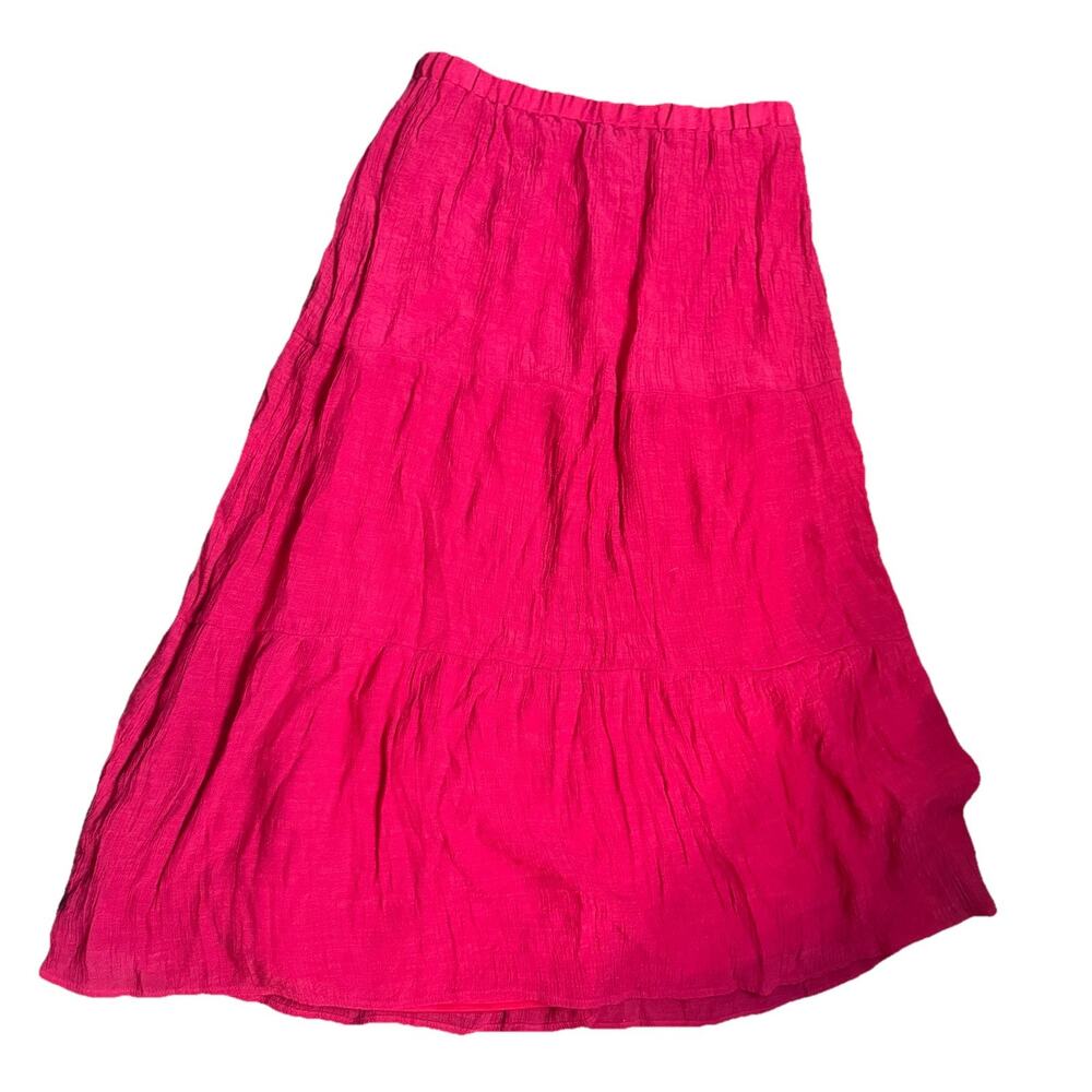 Tacera Midi Skirt Red Tiered Peasant sz L pull on elastic waist casual beachy